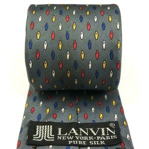 Lanvin Tie Gray Red Yellow Blue White Mens Pure Silk Office Business Necktie